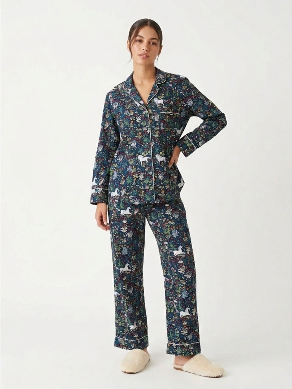Printfresh Navy Floral Unicorn Cotton Pajama Top